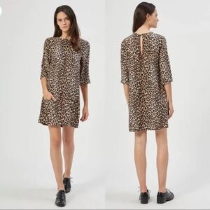 Equipment 100% Silk Brown and Black Animal Print Shift Dress size Medium